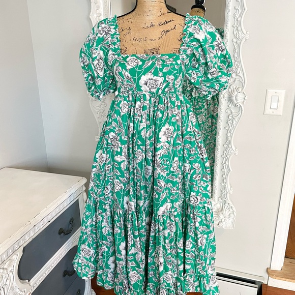 New York Couture One of a Kind Vintage Flowers Puff Sleeve Maxi Dress - Picture 5 of 8